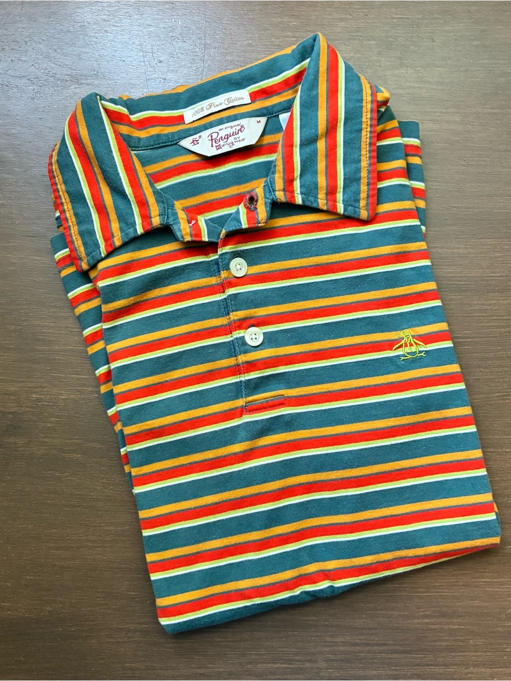 Original Penguin Boys' Striped Polo - Teal, Orange, Yellow & Red